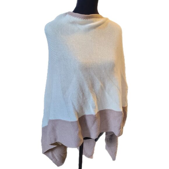 Woolworths NWT Vintage Cream & Tan Wrap Around Soft Sweater Shawl, One Size - Picture 3 of 7
